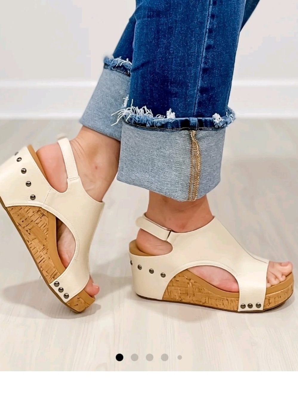 Women’s Cream Cork Wedge Sandals with Stud Details Sz 10